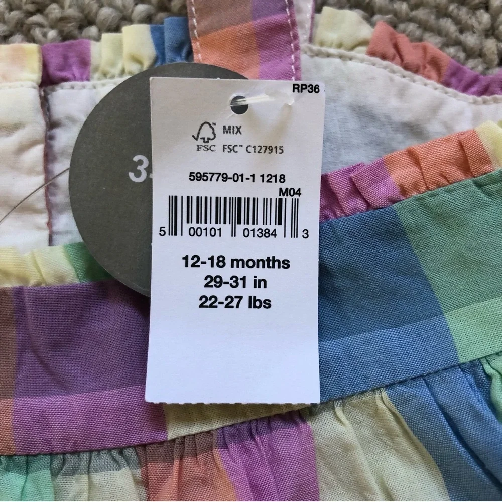 NWT Baby Gap Pastel Rainbow Plaid 3pc Outfit- Top, Bloomers, Headband